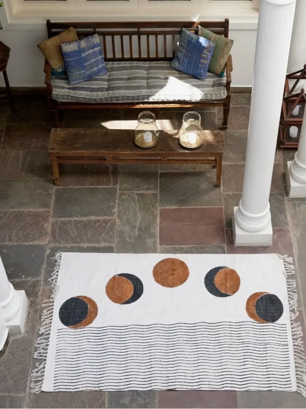 Handmade Moon Phase Block Printed Rug - Picture 2 of 2